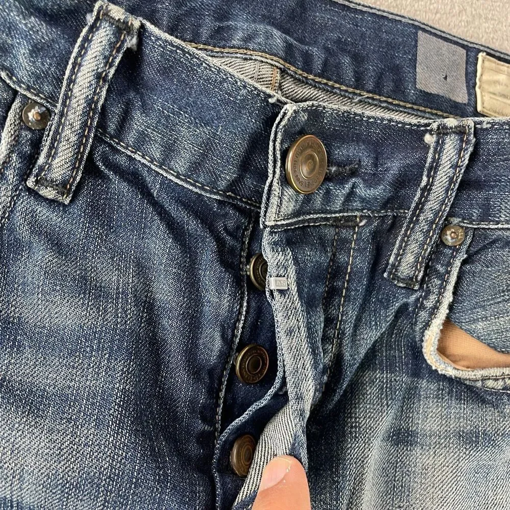AllSaints Jean Falcon Shorts Men 30 Blue Washed Denim Designer Button Fly‎
